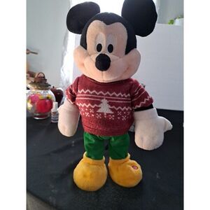 13 inch Disney Standing Plush  Singing Mickey Mouse ‎ Christmas Sweater Gemmy
